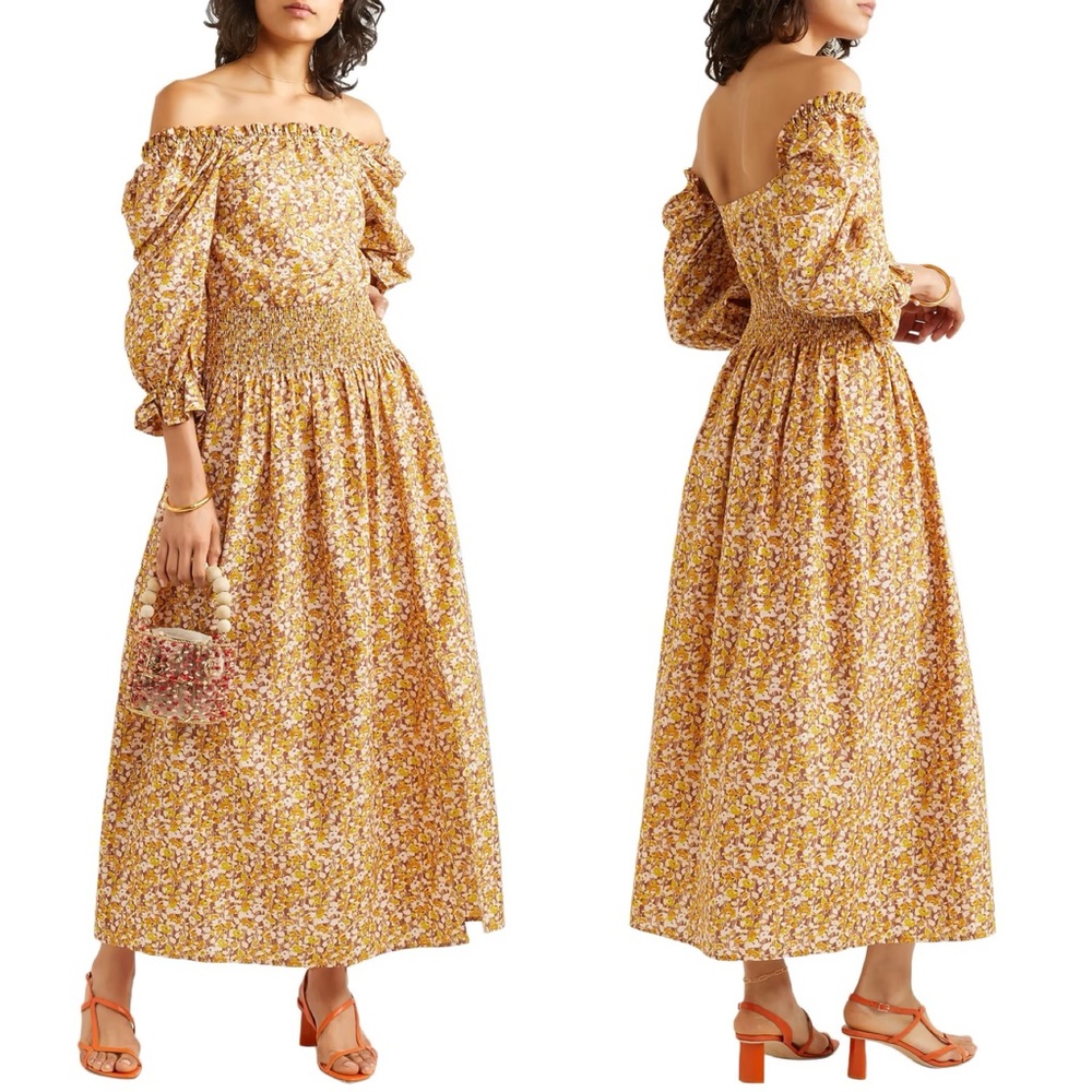 RIXO Lily Off the Shoulder Floral Print Midi Dress XS Cottagecore *NWT‎ w/ FLAW